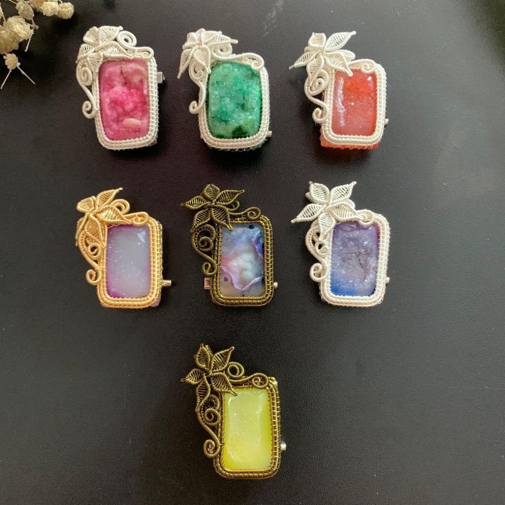 Bros Druzy Persegi | Wire Jewelry | Bros Batu Druzy | Bros Batu Alam