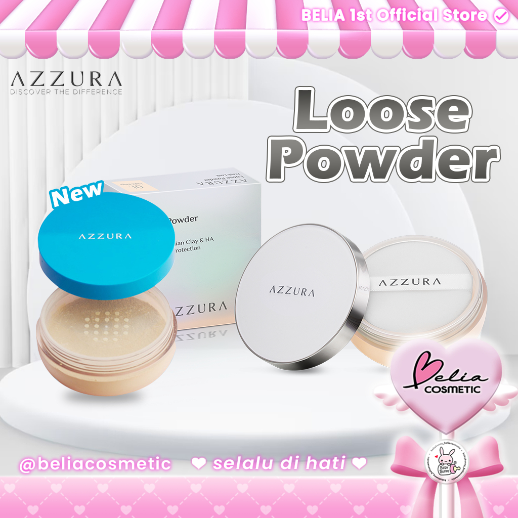 [ BELIA ] AZZURA Loose Powder | Fresh Look | Double UV Protection | Amazonia & Clay | Bedak Tabur