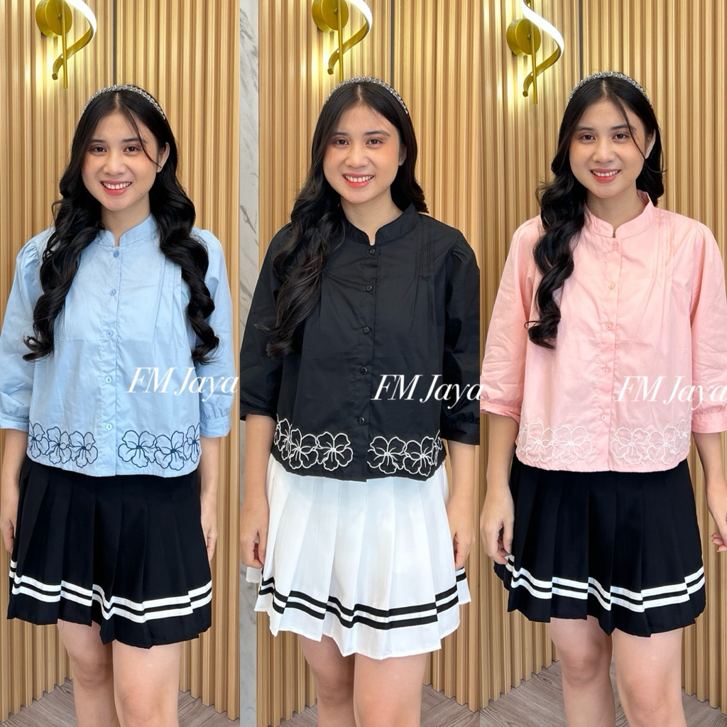 KEMEJA BORDIR WANITA 5445 || ATASAN WANITA LENGAN PANJANG || ATASAN KEMEJA KERJA || BAJU WANITA FASH