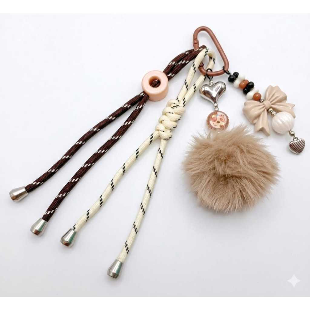 Gantungan HP Aesthetic Korea Pompom Bulu Lucu | Tali HP Strap Tas Charm Cute Korean Style