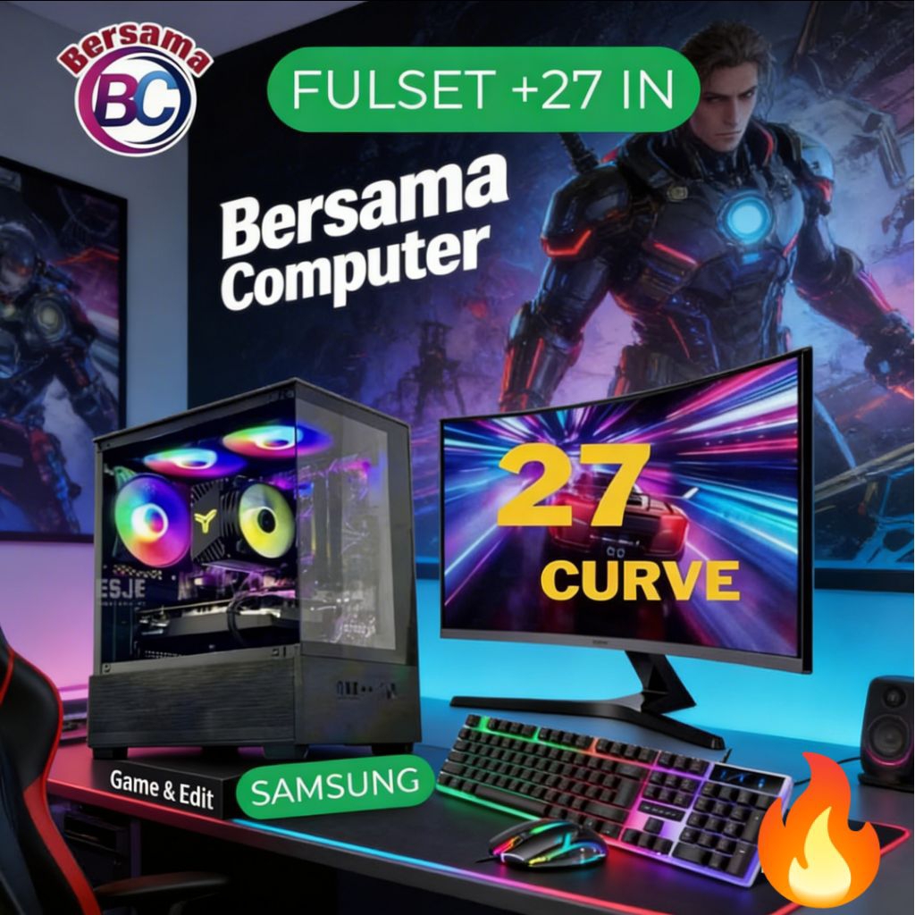 PC gaming Core i7 +Ram 16GB+Vga 4 GB+Ssd 512 GB+ Monitor 27 IN Fulset Siap Pakai