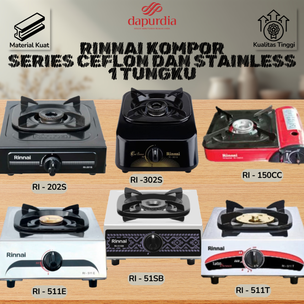 RINNAI Kompor Gas 1 Tungku Series Ceflon Dan Stainless