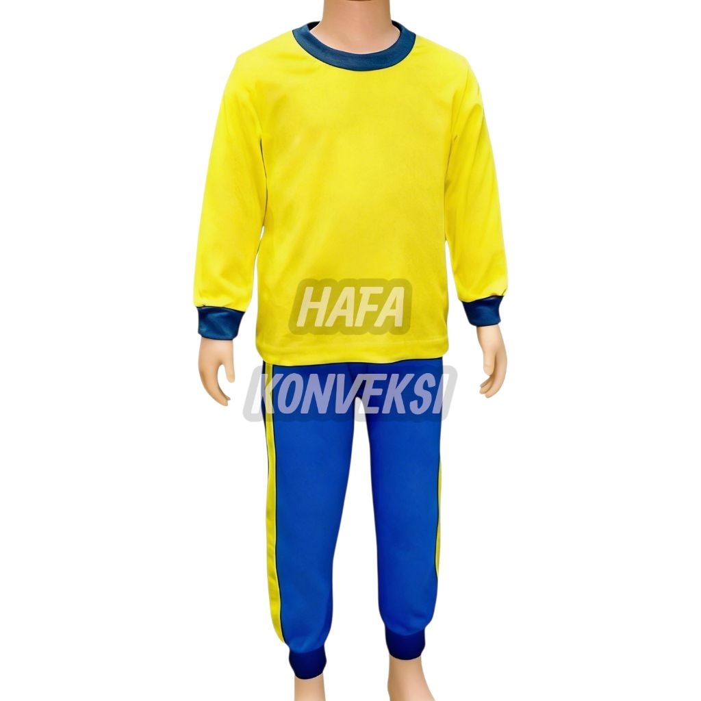 Seragam olahraga tk paud kuning kenari biru