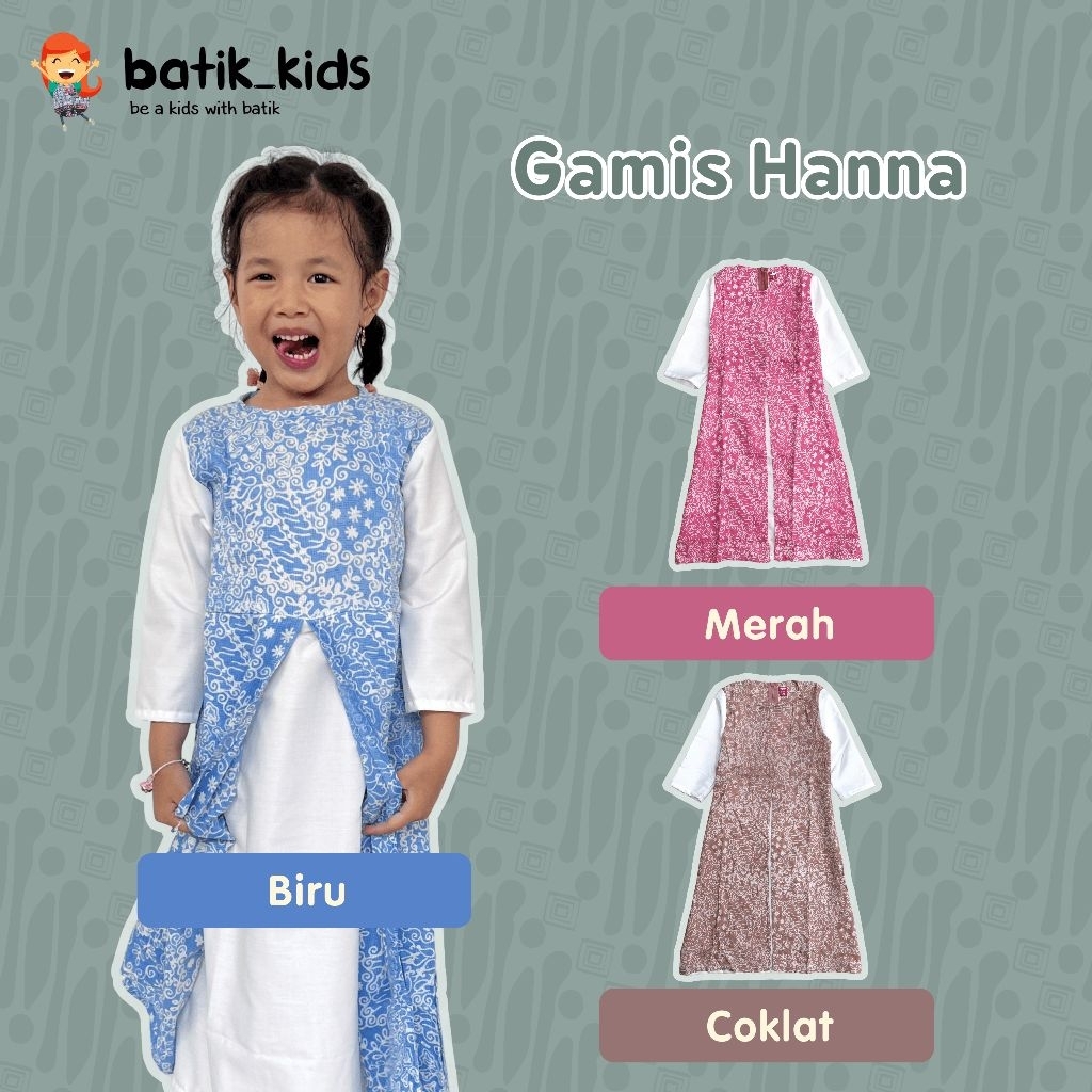 BATIK KIDS Gamis Batik Anak Hanna Model Lucu Bahan Dobby Mix Polos Hijab Friendly Ready Banyak Warna