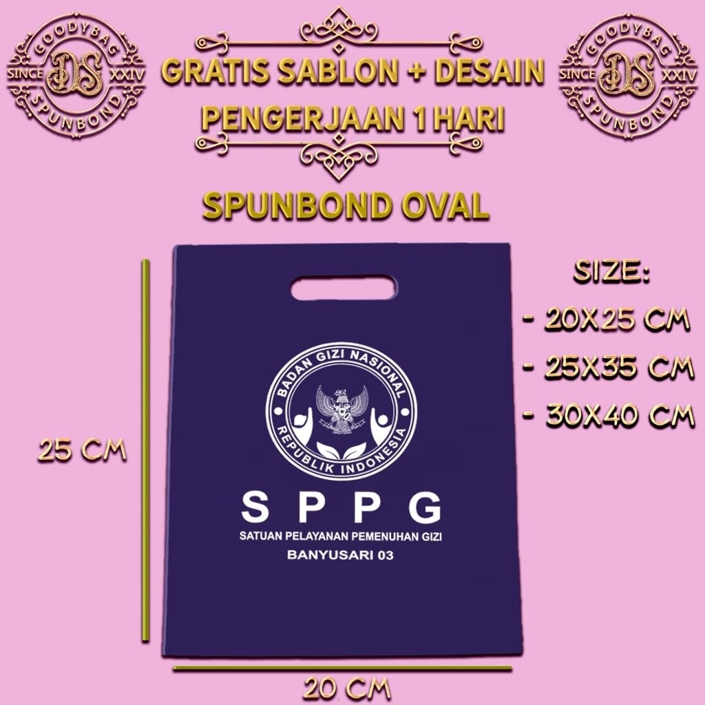 tas oval 20x25cm / tas sablon / tas spunbond custom / godiebag / totebag / tas skincare  / tas custo