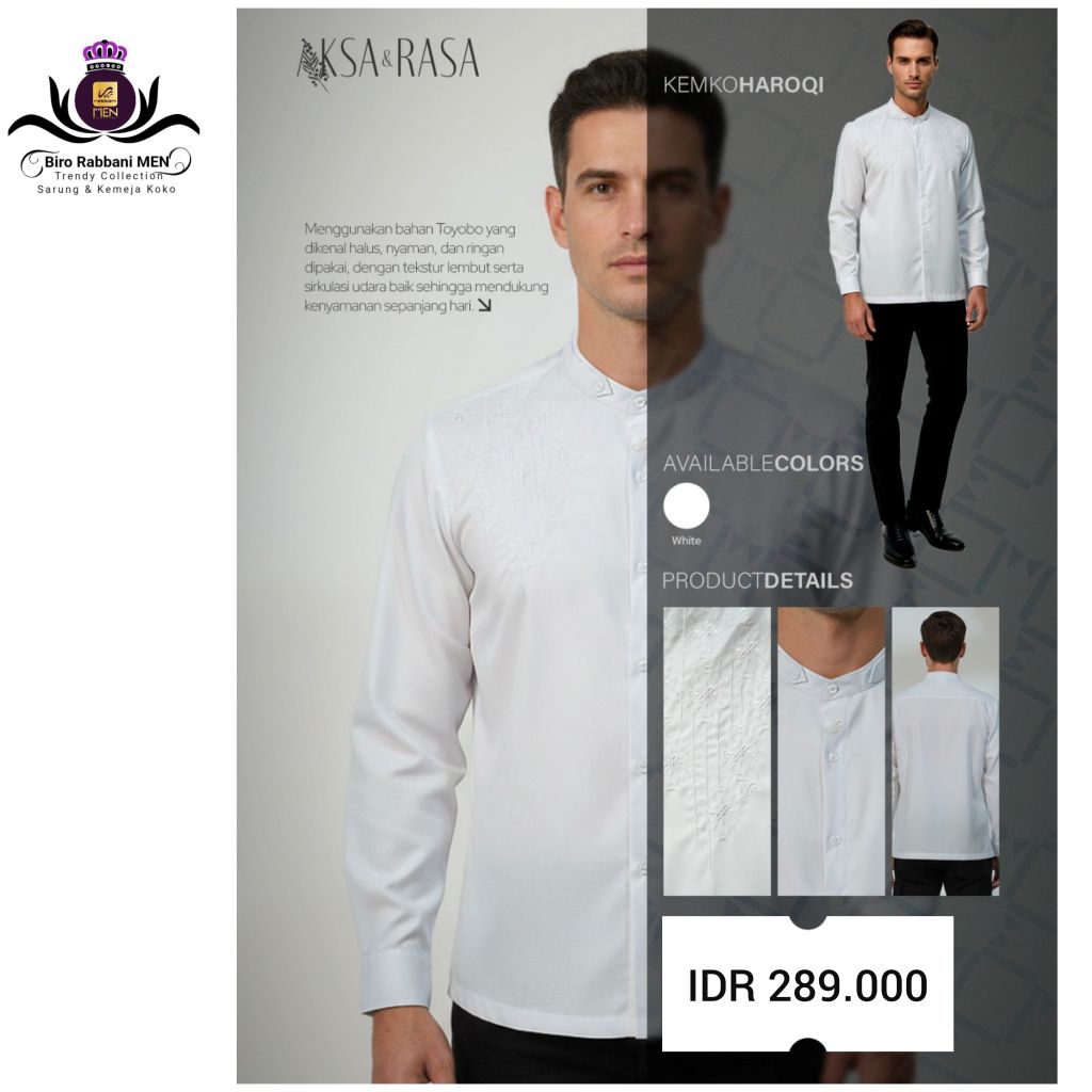 Rabbani | Kemeja Koko lengan Panjang Putih