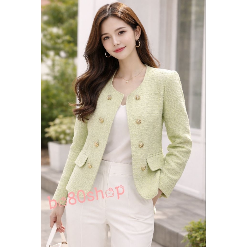 blazer kerja wanita warna hijau jaket rompi baju luar kerja S. L. F