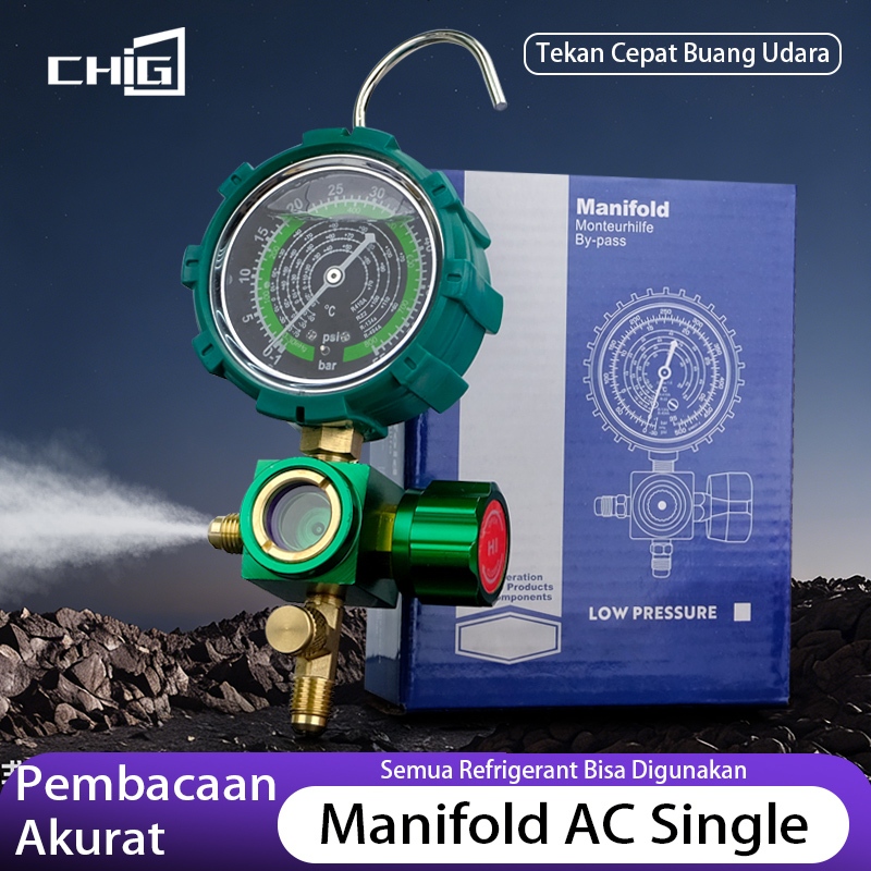 Manifold AC Tekanan Tunggal Alat Ukur Freon R32 R410A R22 R134A 407C Kuningan