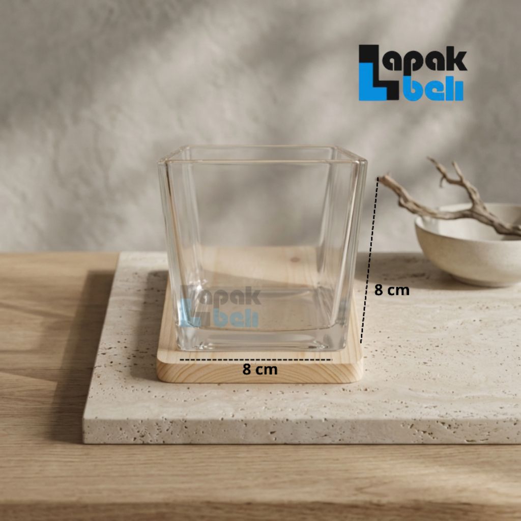 Vas Kaca Kotak Persegi 8x8 cm / Vas Bunga Kaca Tinggi / Vas Bunga Karaf / Vas Bunga Bening / Pot Tan