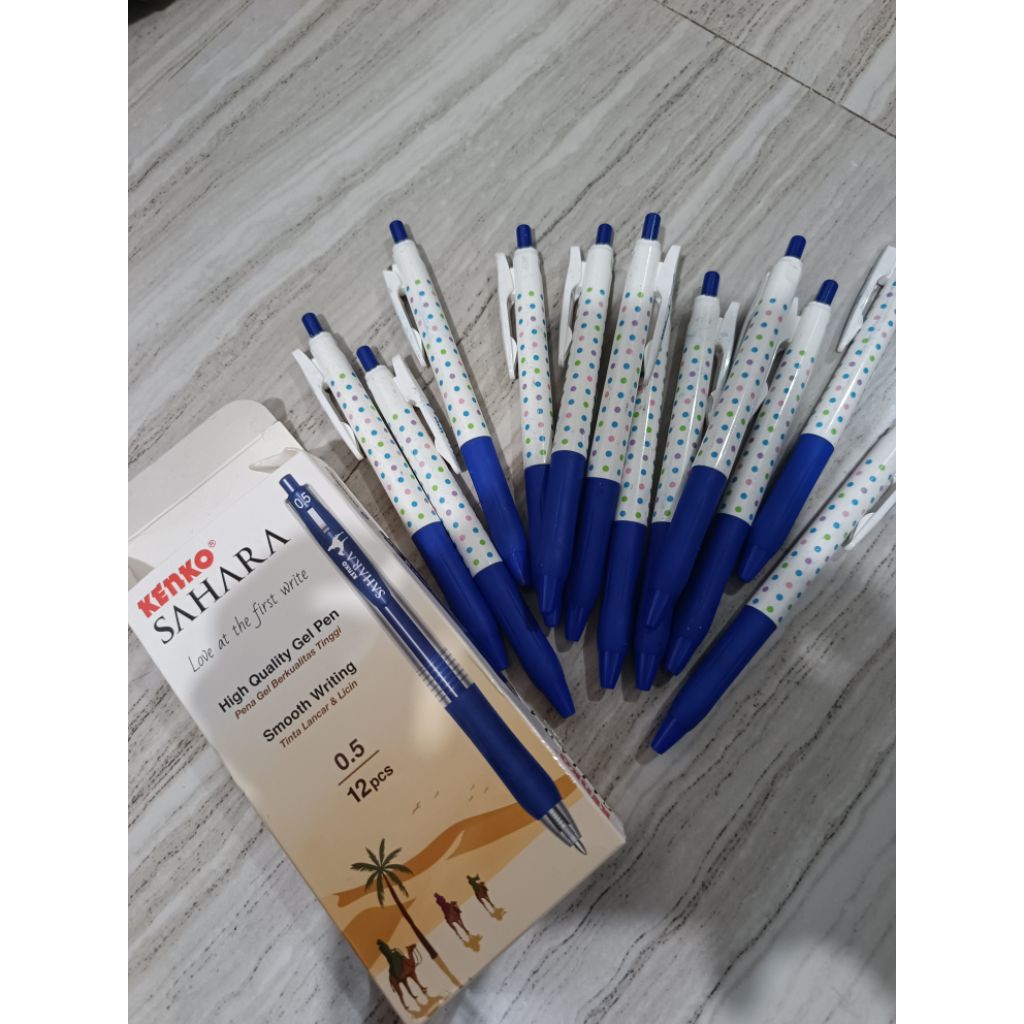 PULPEN SAHARA KENKO GEL Pena / Pulpen gel  12 pcs ( selusin) warna BIRU MERAH Pulpen Cetek K-1 ECO