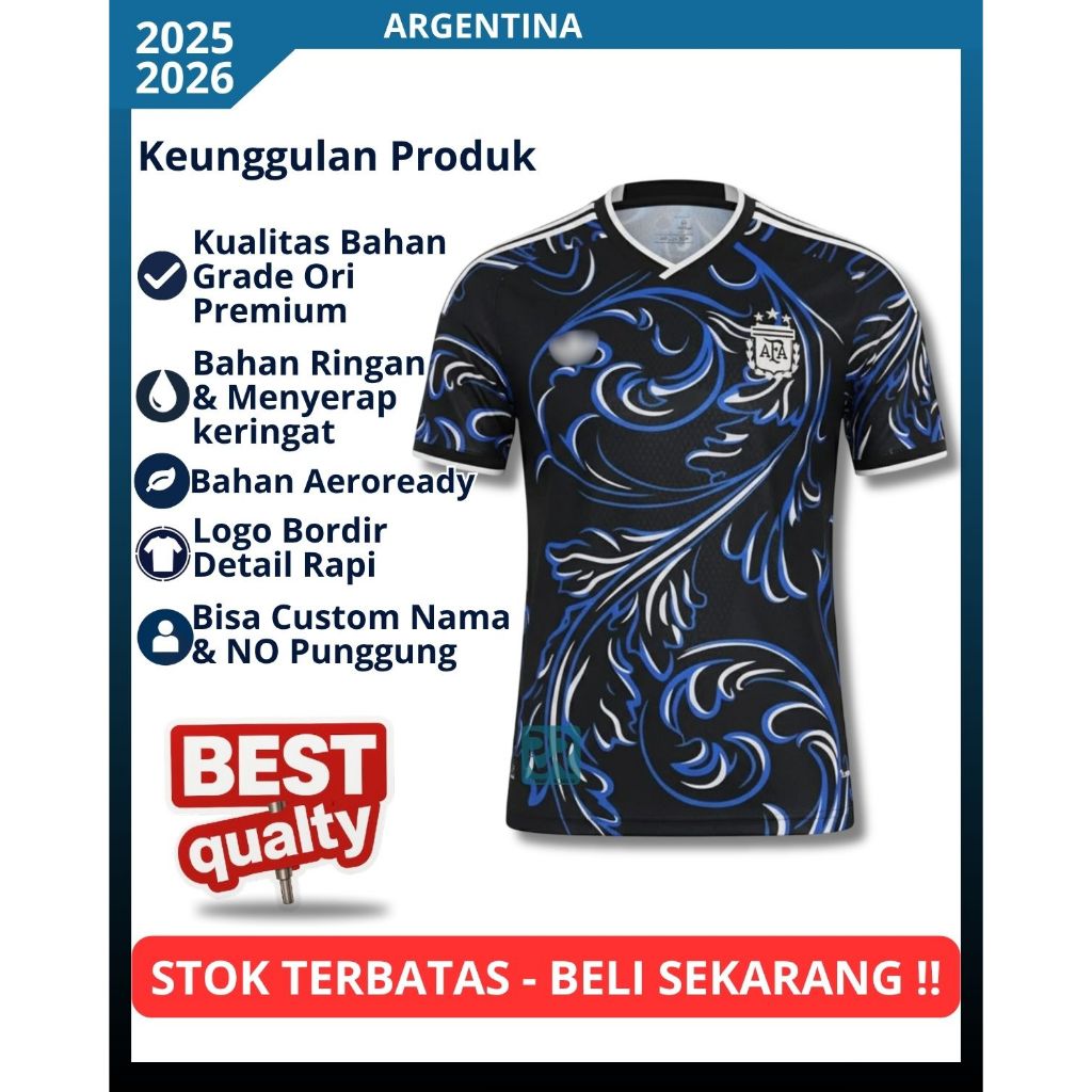 Jersey Timnas Argentina Away World Cup 2026 Blue Edition Messi - Baju Bola Negara Argentina Bintang 