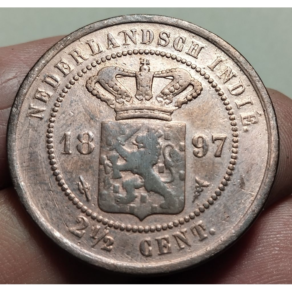 koin 2,5 cent Nederland indie thn 1897 detail original asli