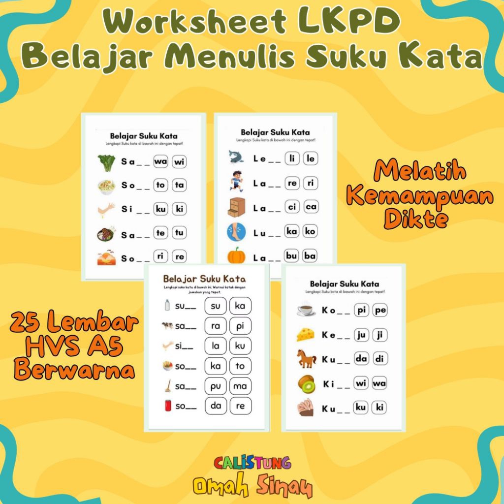 Lembar Kerja Anak Belajar Menulis Suku Kata/Worksheets Suku Kata
