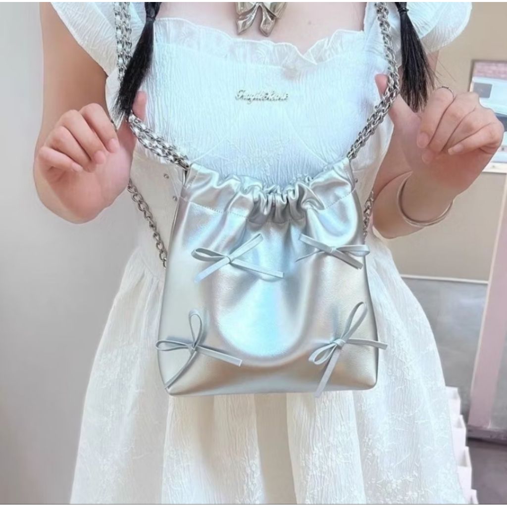 Qeisya Ribbon Shoulder Bag – Tas Wanita Estetik Korean Style Cute Elegant