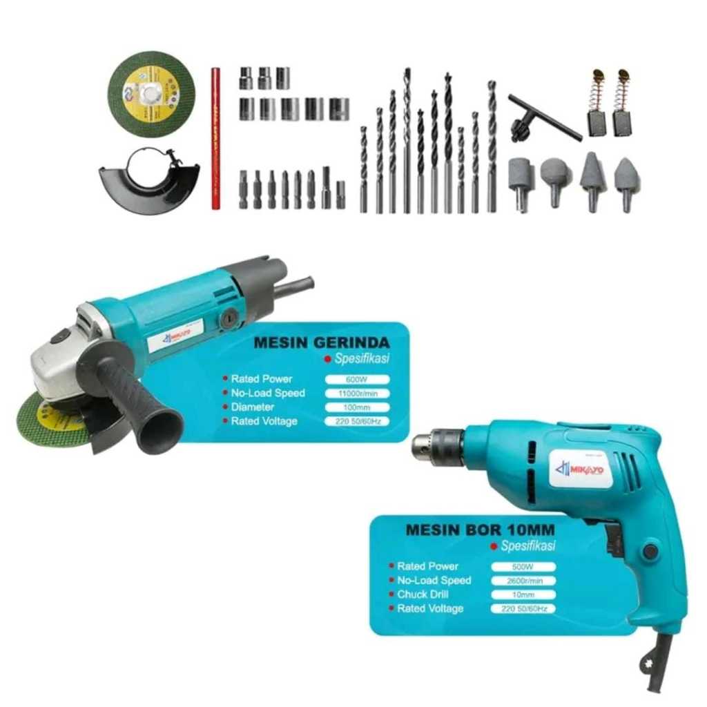 Paket Mesin Bor 10mm & Gerinda Tangan 4 Inch Harga Murah paket bor lengkap satu koper Original Berga