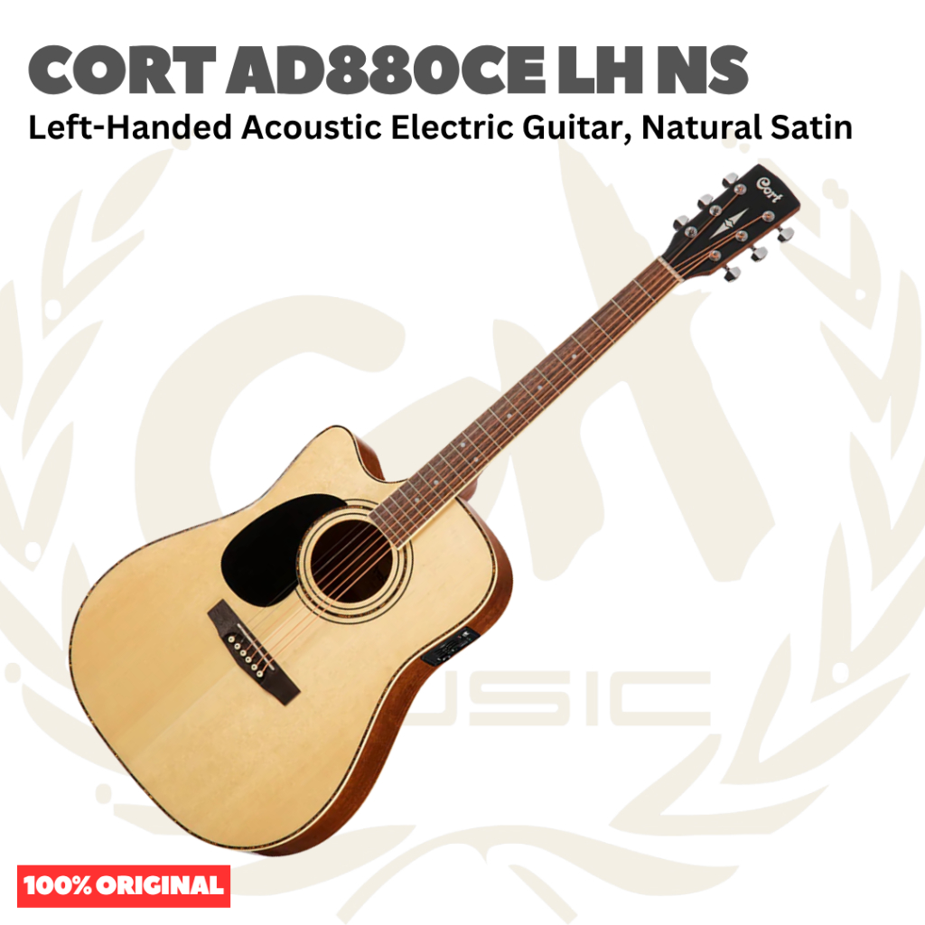 Cort AD880CE-LH-NS Left-Handed Acoustic Electric Guitar, Natural Satin - Gitar Kidal Akustik Elektri