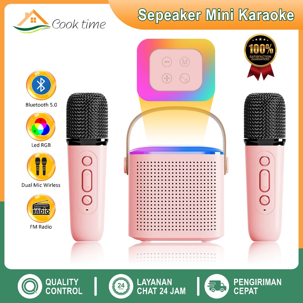(CT)Speaker Bluetooth Mini 2Mic Portabel Microphone Karaoke Musik Box Set Full Bass Stereo Bluetooth