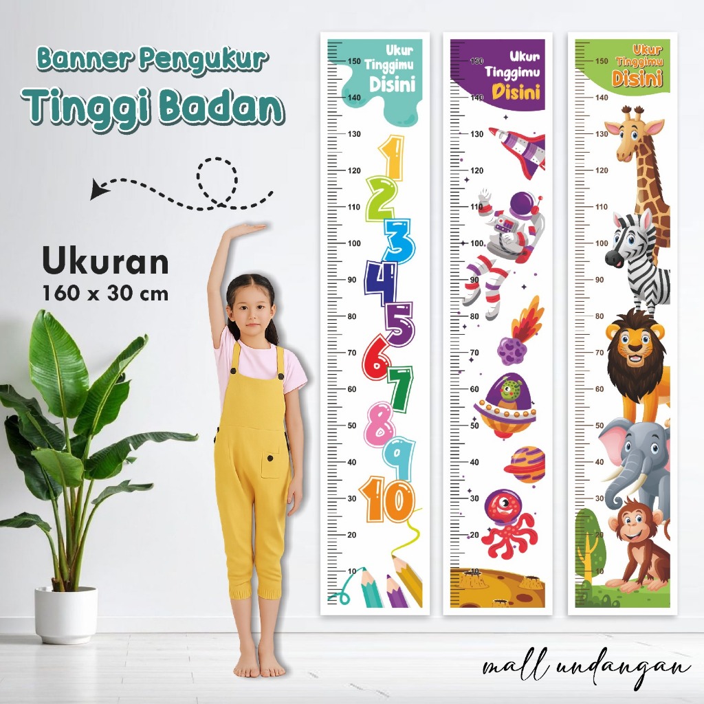 Cetak Banner Pengukur Tinggi Badan Anak Karakter Edukatif Ready Stock