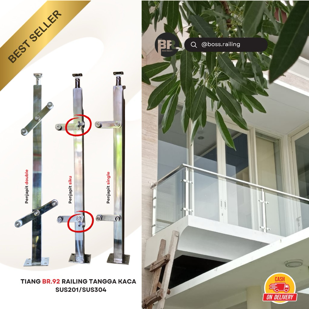 TIANG RAILING TANGGA KACA HOLLOW 4x4 STAINLESS SUS201 & SUS304