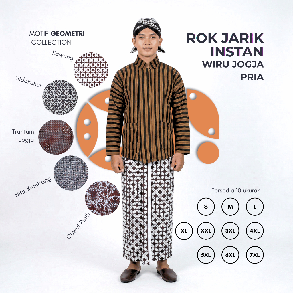 Rok Jarik Wiru Jogja Pria Dewasa Rok Instan Pakaian Adat Jawa Batik Motif Geometri