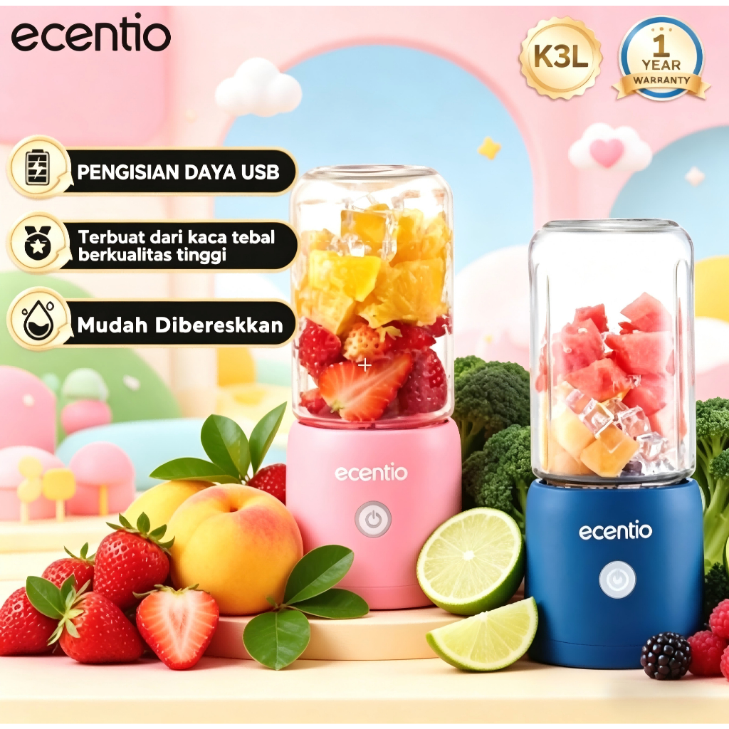 ecentio juicer portable 10 pisau juicer buah tanpa ampas 380ml+380ml blender jus buah juicer hand bl