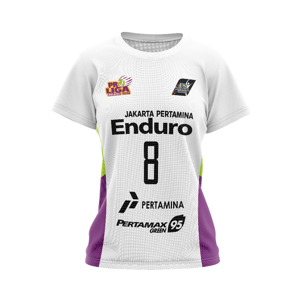 Baju Kaos Tshirt Dewasa Wanita Jersey Olahraga Voli Volly Jakarta Pertamina Enduro Putih Full Printi