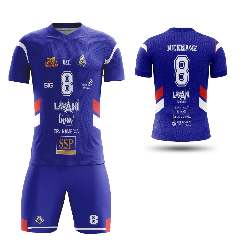 Baju Kaos Jersey Pria Voli Olahraga Volley ProLiga Lavani 2026 BIRU Dewasa Custom Full Print Free Na