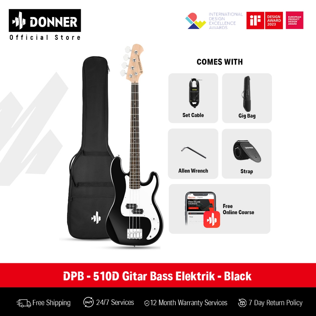 Donner DPB - 510D Gitar Bass Elektrik - Black