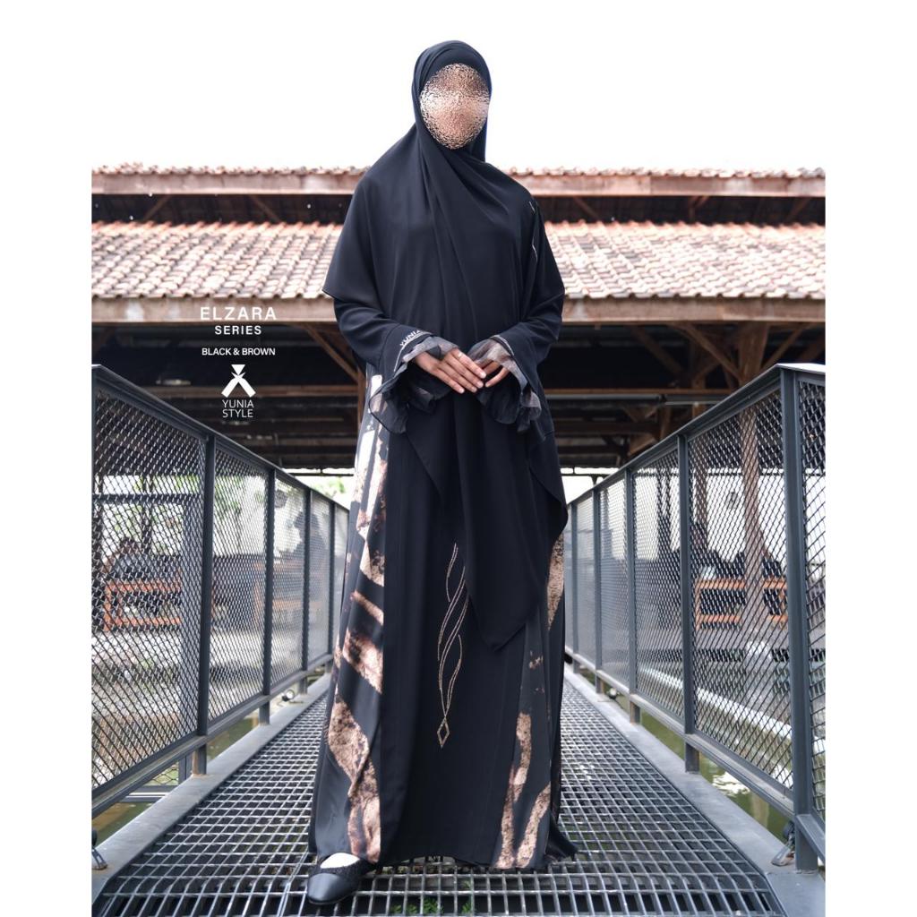 ELZARA BLACK BROWN BY YUNIA SYARI | DRESS MUSLIMAH MEWAH | SET BAJU MUSLIM | ABAYA | BERGO | FRENCH 