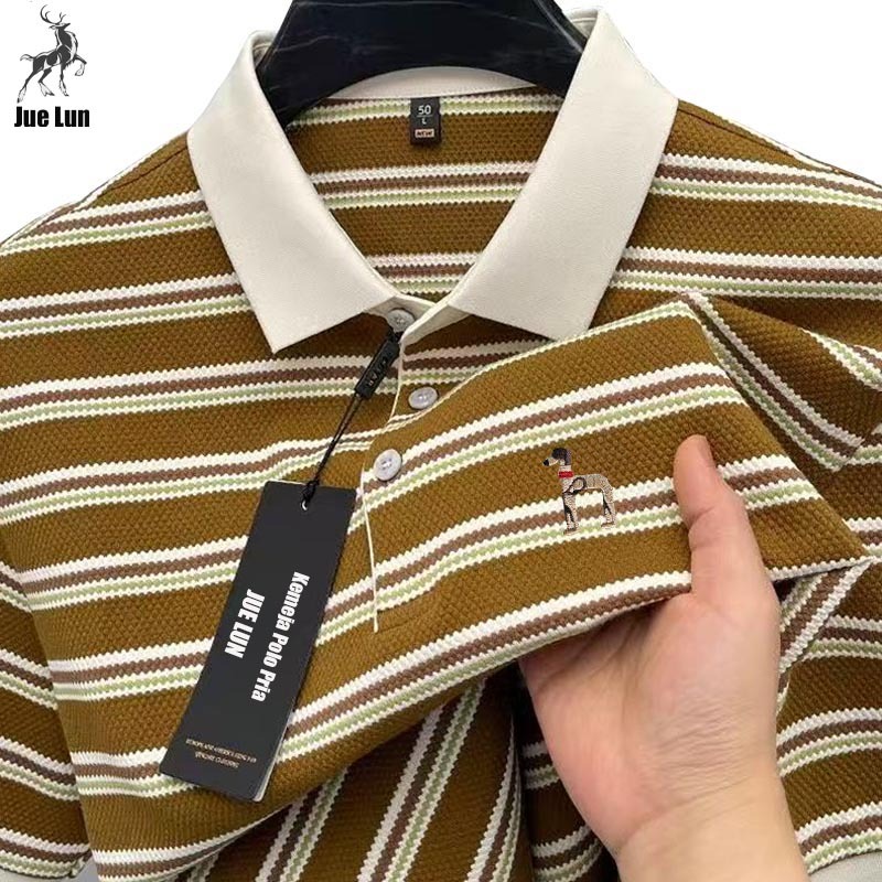 JUE LUN kaos garis garis pria Kaos Polo Pria kaos polo garis kaos kerah pria premium kemeja salurBaj