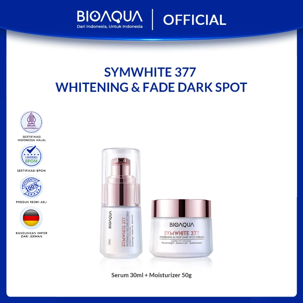 BIOAQUA Skincare Set SymWhite 377 Whitening & Fade Dark Spot Bundle 2 IN 1 With Flek Hitam Serum Waj
