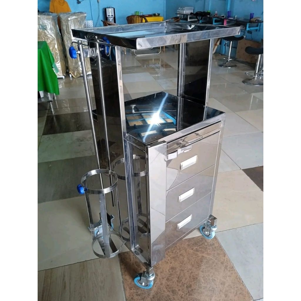 Trolley emergency stainless - ermergency troli alkes - troli stainless emergency medis