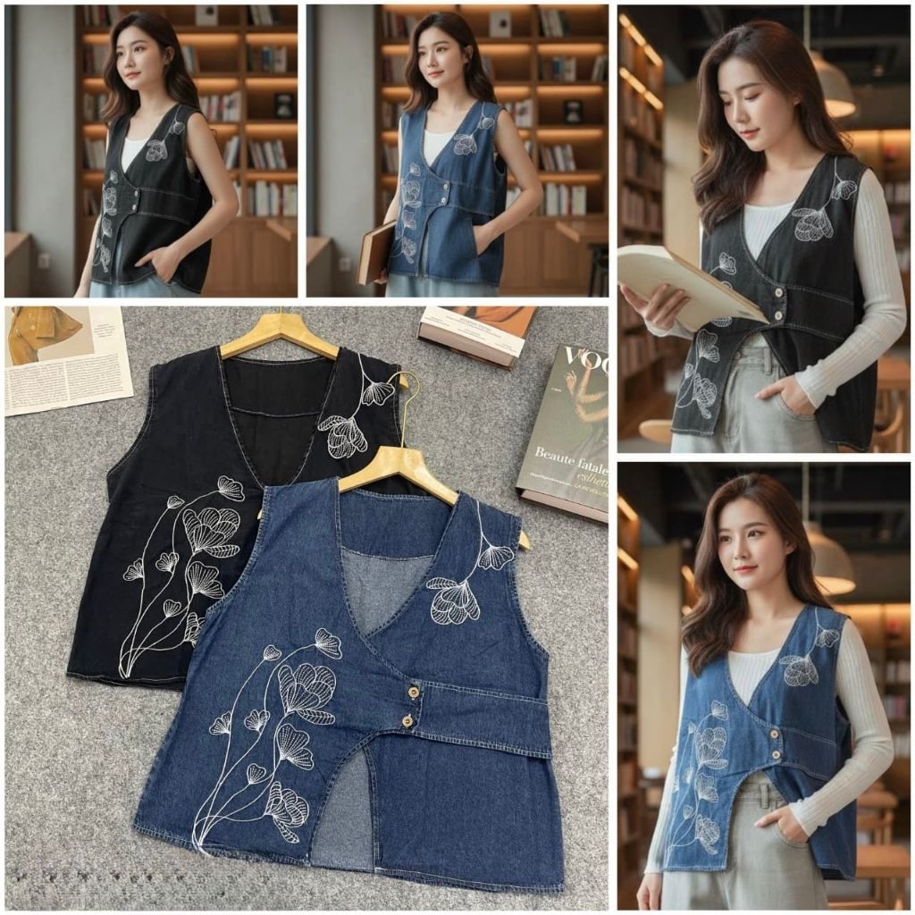 vest denim bunga bordir