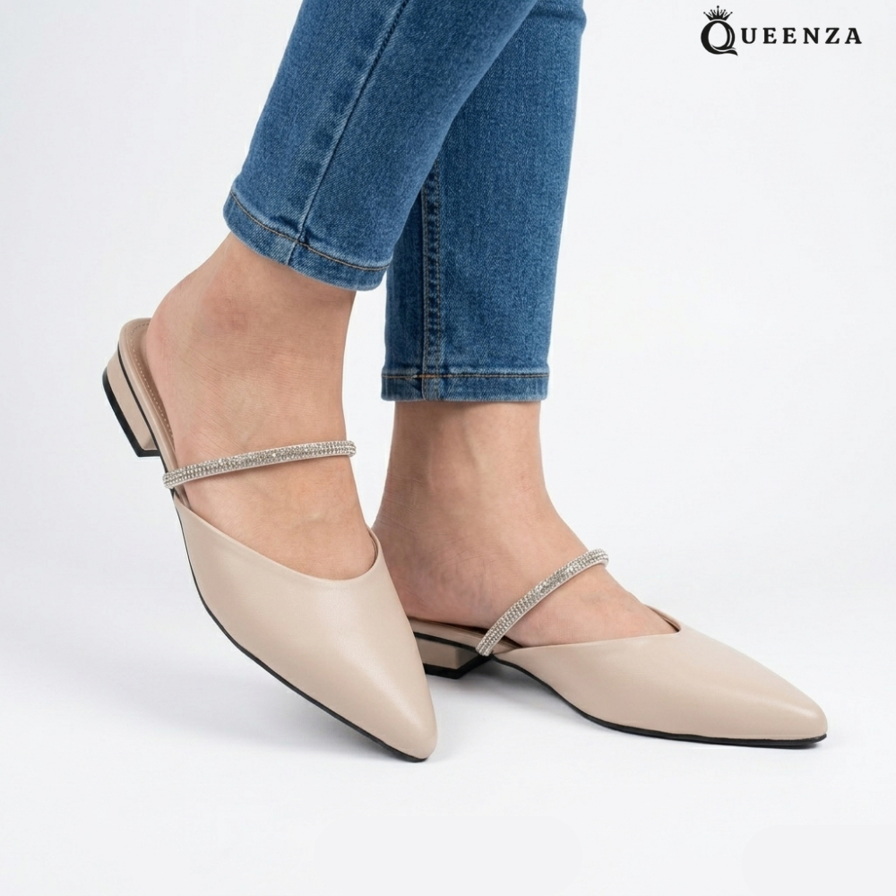 Queenza Helia Mules Wanita Sepatu Sandal Teplek Sendal Formal Empuk Tinggi 2 Cm