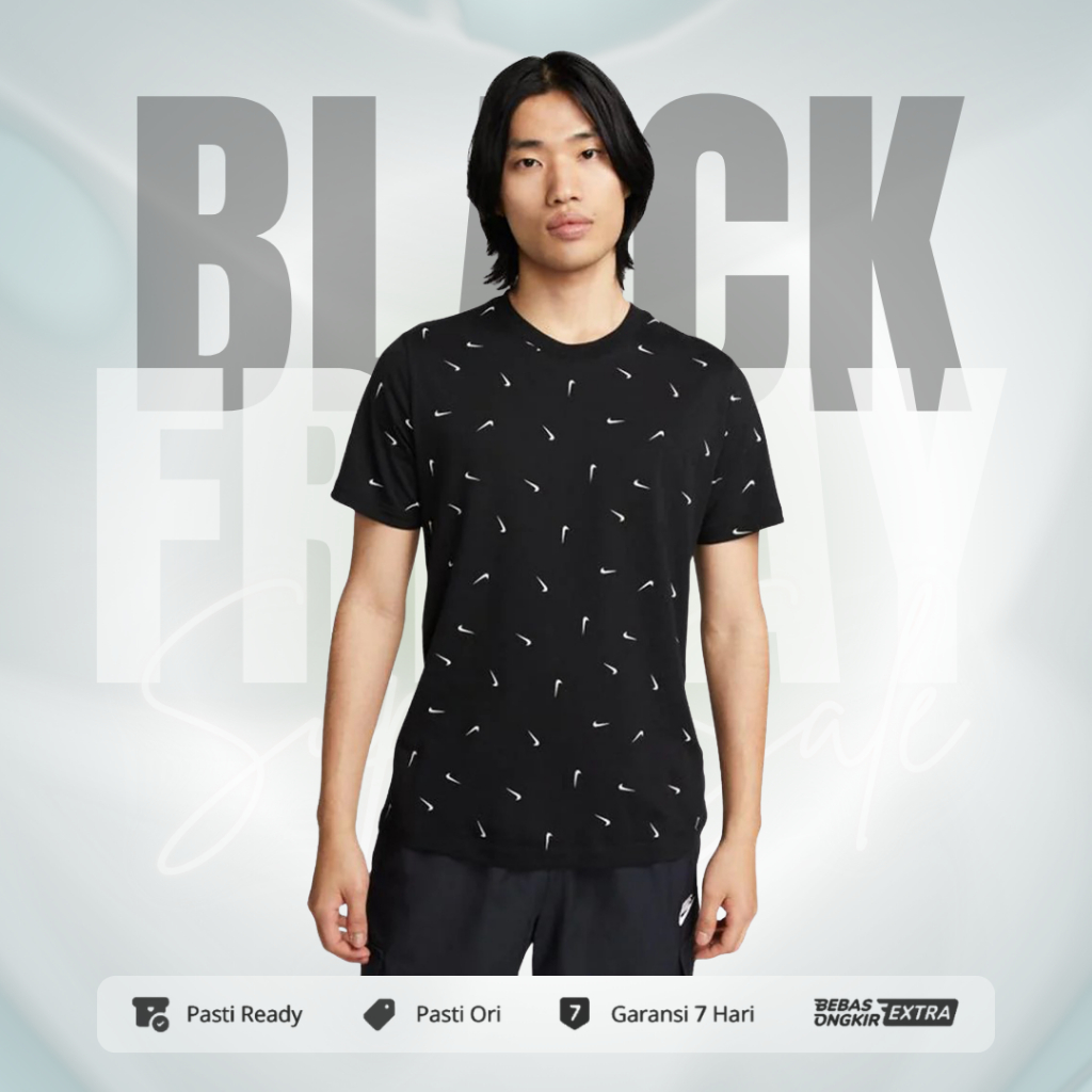 Kaos Nike Original Pria Sportswear Allover Print Tee - Hitam