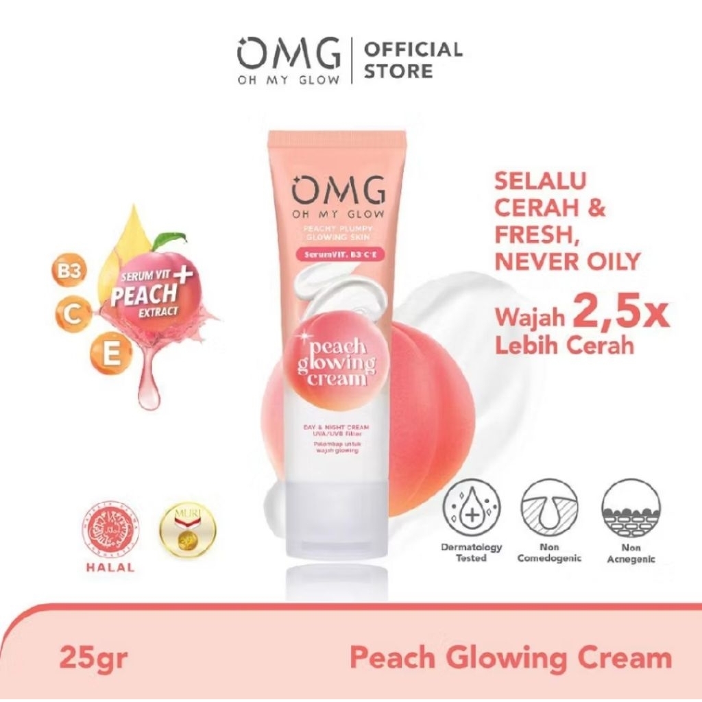 Paket Perawatan Wajah OMG Oh My Glow Peach Glowing Cream 25g - Cerah Merona, Antioksidan, Kontrol Mi