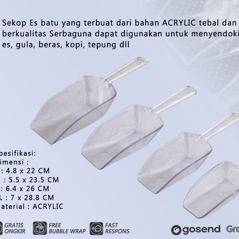 SEKOP ES BATU SCOOP ICE ACRYLIC SEROK ES AKRILIK FLAT SENDOK ES TEPUNG Small Medium Large XLARGE Sco