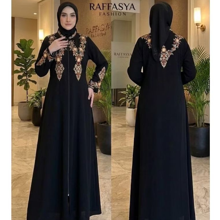 GAMIS ABAYA TURKEY BORDIR BERWARNA JETBLACK GIRLY