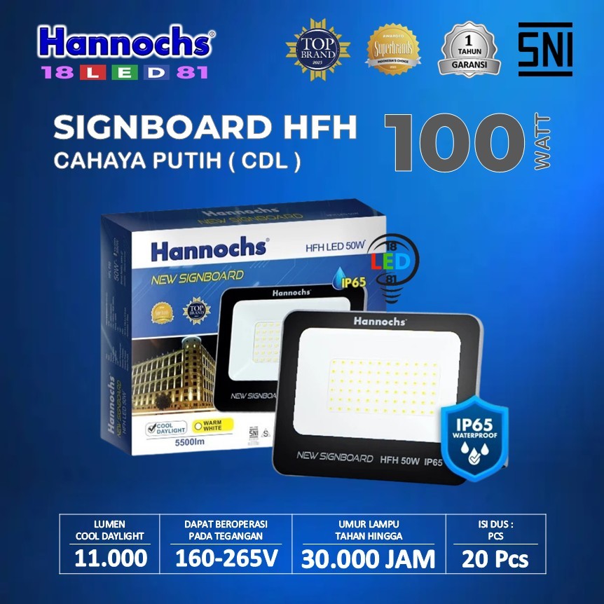 Hannochs Lampu Sorot LED New Signboard HFH 100W Cahaya Putih Horizontal - Floodlight Lampu Tembak La