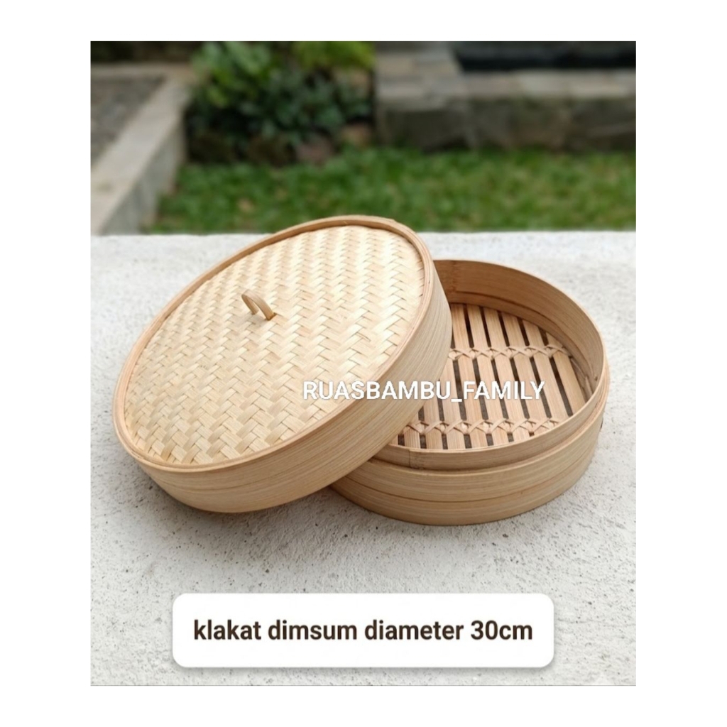 Klakat Bambu Dimsum 30cm - Kukusan Dimsum Anyaman Bambu Tebal - Wadah Kukus Bakpao Besar