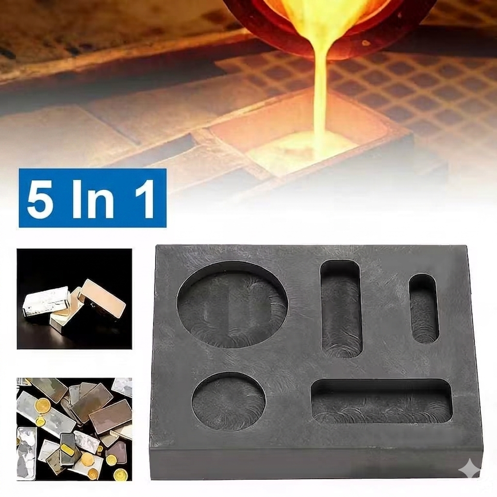 Graphite Ingot Mould 5 In 1 Cetakan Ingot Grafit High Density Emas Silver Aluminium Kaca Bulat Koin 