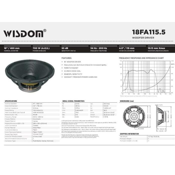 Component Wisdom 18FA115.5 - 18 Inch Speaker Komponen Original Wisdom 18-FA115.5