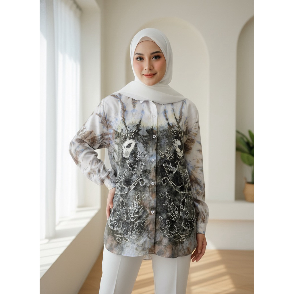 ATASAN BLOUSE KEMEJA WANITA SASIRANGAN 0121 [LD 110 CM]