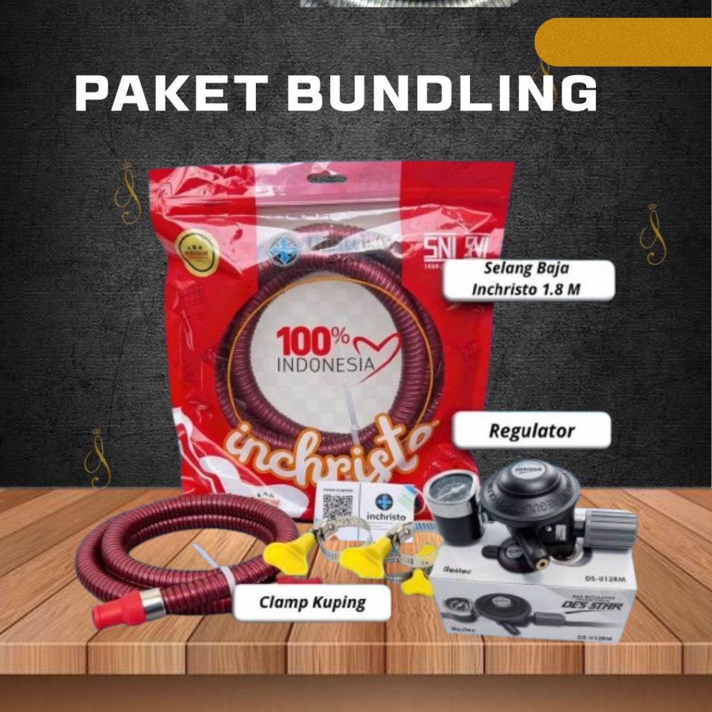 Paket Aman Stabil Selang Baja Inchristo + Regulator Destar