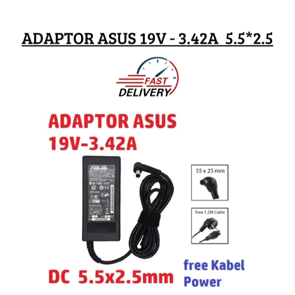ADAPTOR CHARGER MONITOR ASUS TUF GAMING VG259 VG259Q VG259QR VG259QM 19V - 3.42A 65W DC 5.5*2.5 SERI
