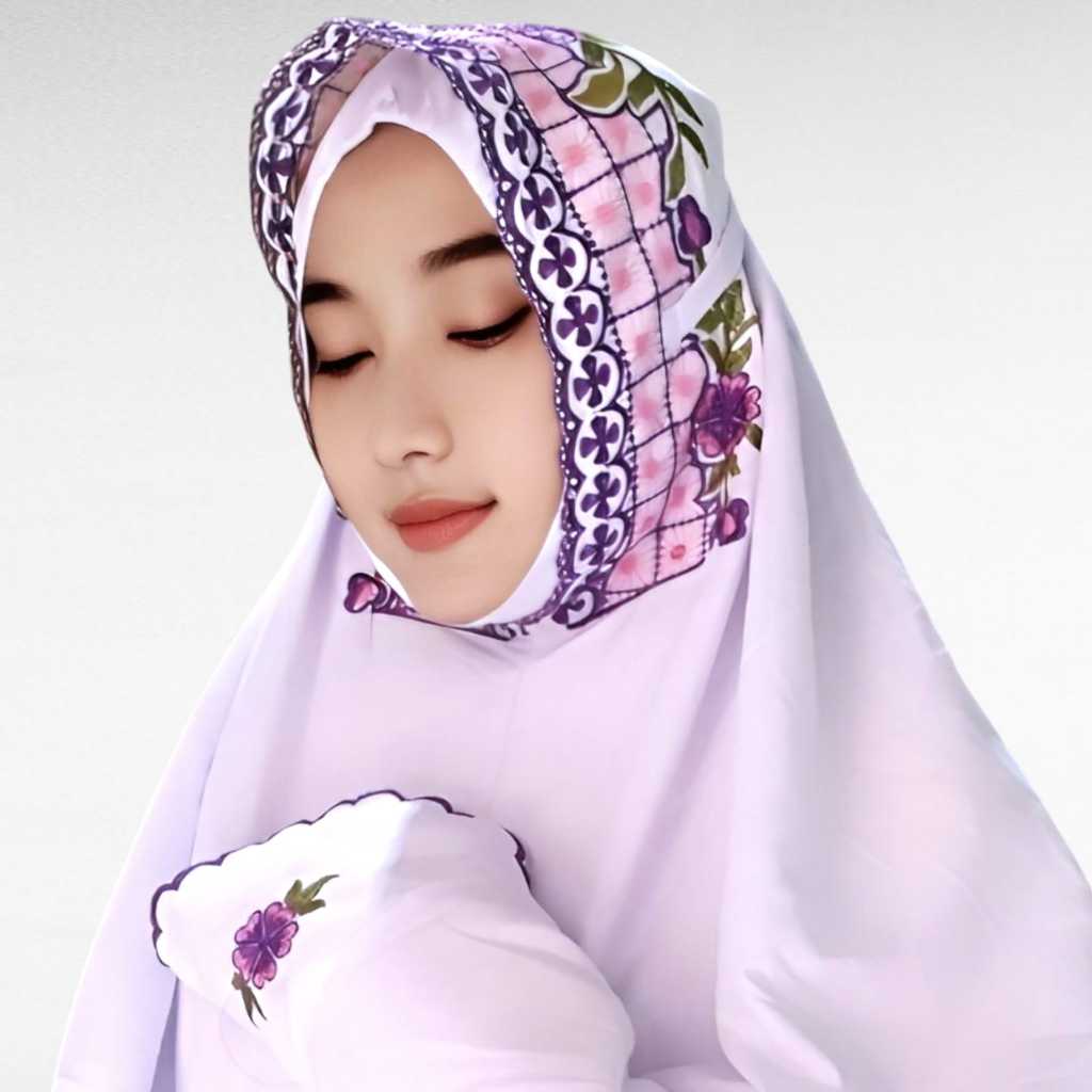 Mukena Terusan Bodir Bunga Poppy | Katun Mikro Premium Hitam | Elegan & Mewah untuk Ibadah