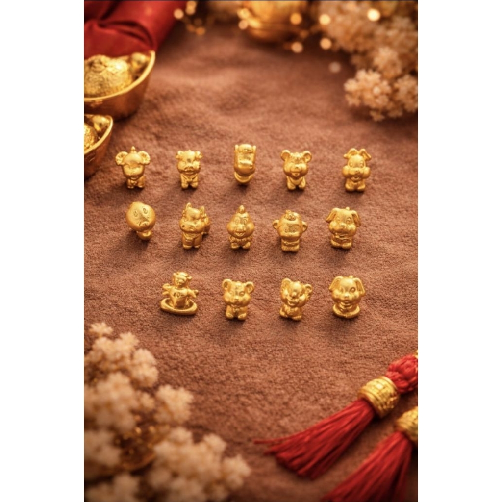 CHARM 12 SHIO emas asli 24k 23k 999 hongkong charm / liontin feng shui emas saja ( shio macan harima