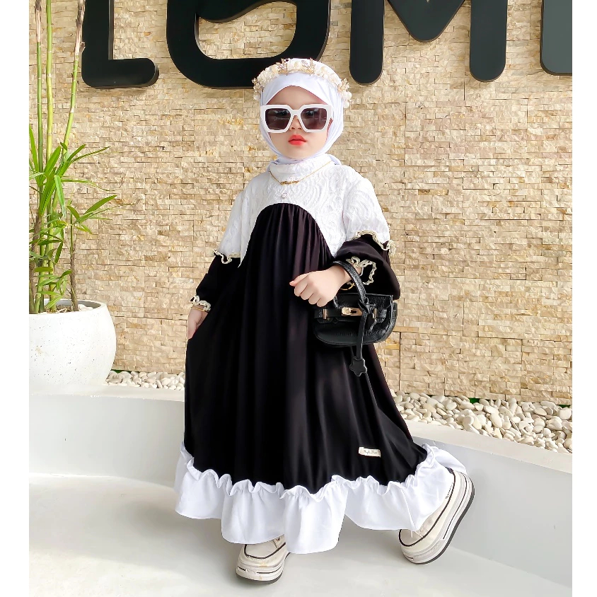 Gamis Anak Quinza Usia 5-10 Tahun Baju Lebaran Anak Perempuan Long Dres Brokat By Mybee