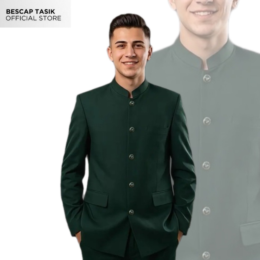 BESCAP TASIK - Jasko Polos Hijau Botol Jas Koko Pria Jasko Motif Saku Tutup Jas Mandarin Atasan Musl