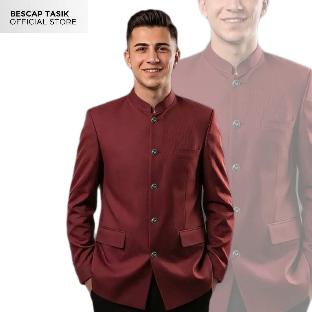 BESCAP TASIK - Jasko Maroon Polos Jas Koko Pria Jasko Polos Jas Santri Atasan Muslim Pria Fashion Mu